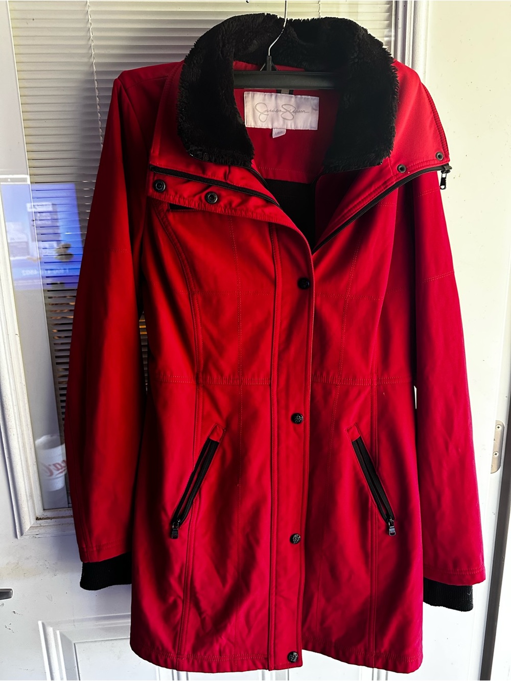 Jessica Simpson Red Coat with Black Faux-Fur Collar